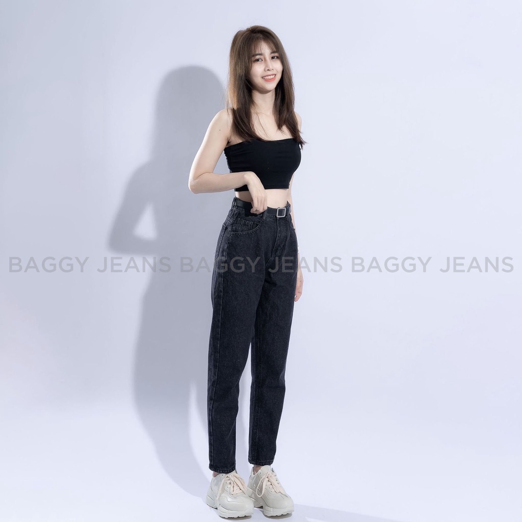 Quần Baggy Jean Nữ Cạp Cao Trơn Basic Đẹp Cá Tính