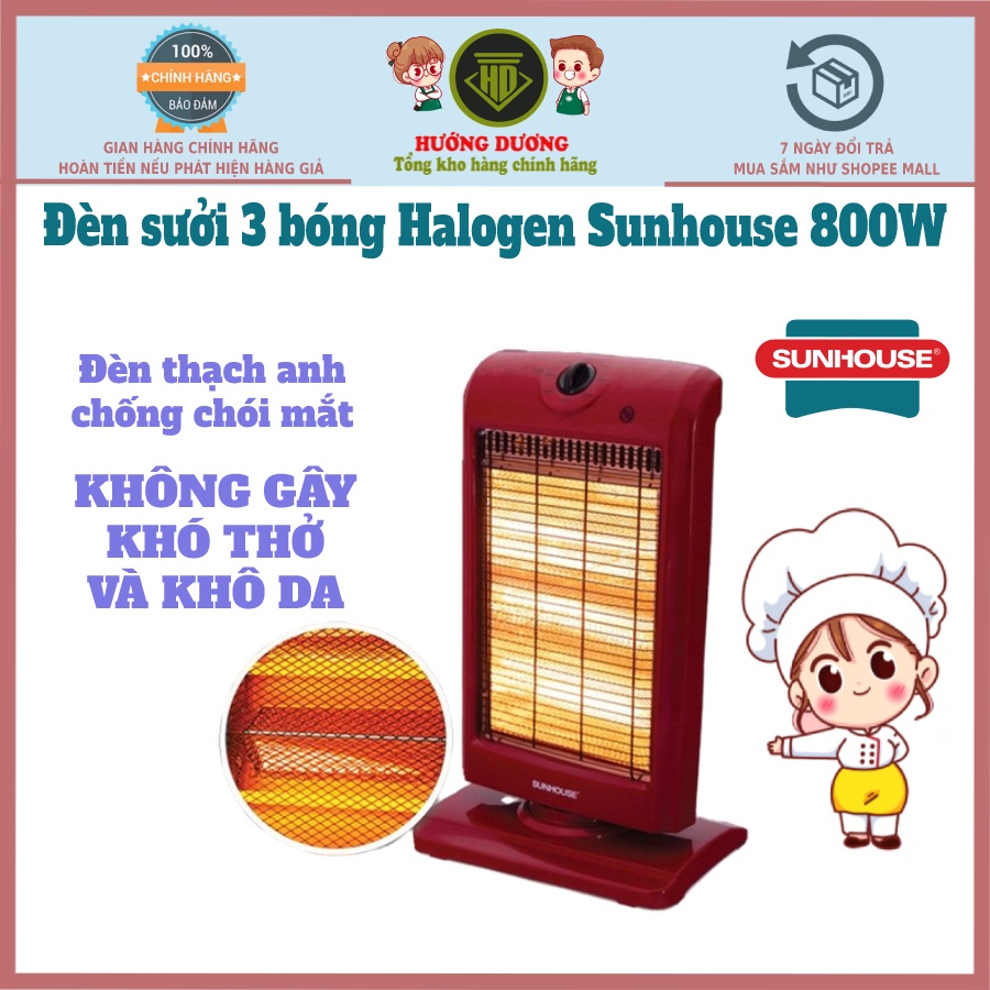 Đèn Sưởi Phòng 3 Bóng, Quạt Sưởi Phòng 3 Bóng SUNHOUSE SHD7016 Công Nghệ Halogen Bảo Hành 12 tháng - 7016