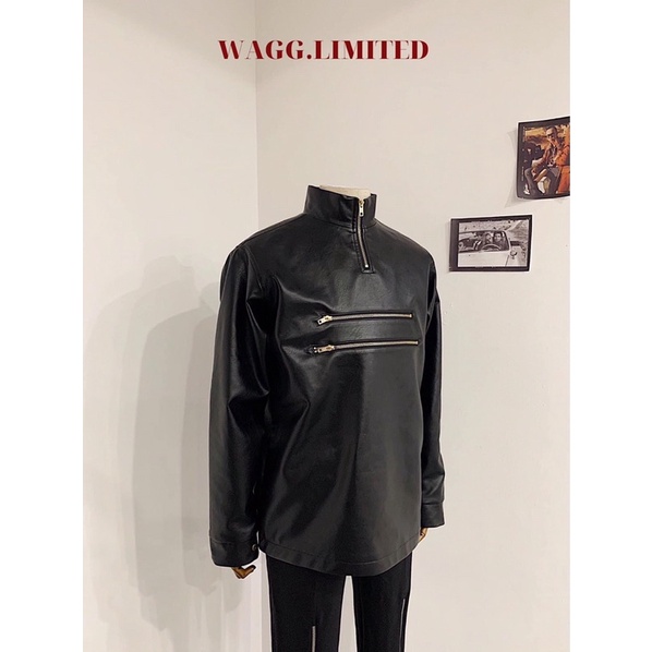 Áo khoác da chui đầu kéo khoá WAGG