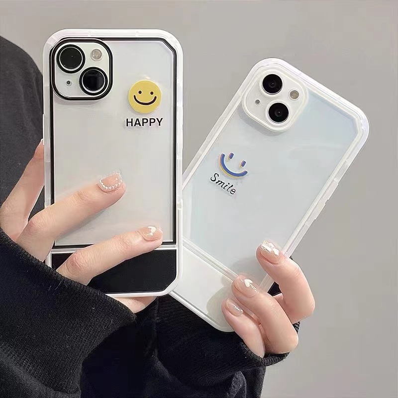 Ốp Điện Thoại Silicon TPU Mềm Có Giá Đỡ Hình Mặt Cười Dễ Thương Cho IPhone 13 12 11 Pro Max XS X XR 7 8 6S Plus SE 2020
