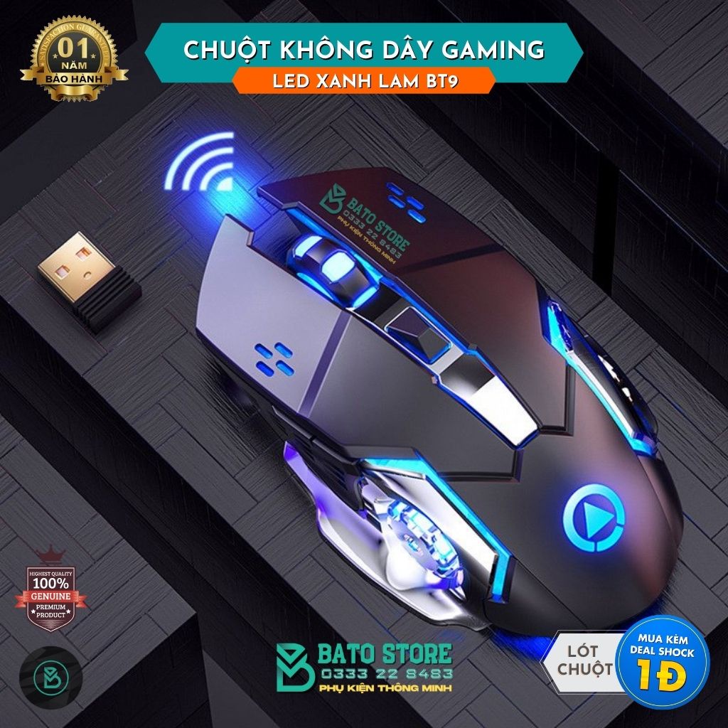 (HOT) Chuột Gaming Không Dây Pin sạc YINDIAO BT9 Led Xanh Lam, Siêu Ngầu, Cực Êm