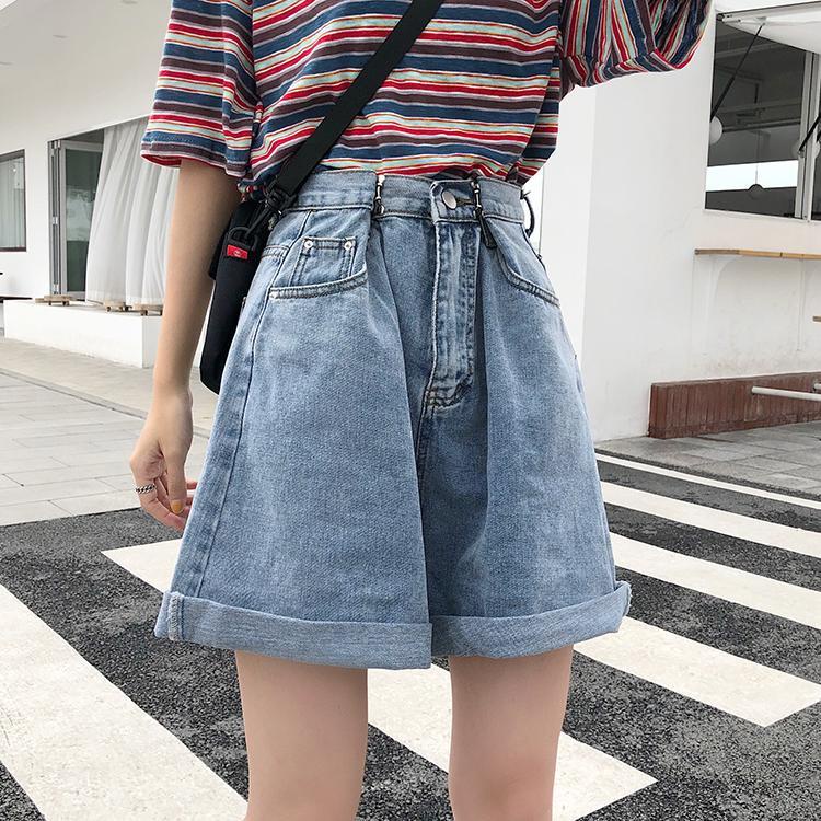 Quần Short Denim Ống Rộng Lưng Cao Thời Trang Mùa Hè Hàn Quốc Dành Cho Nữ