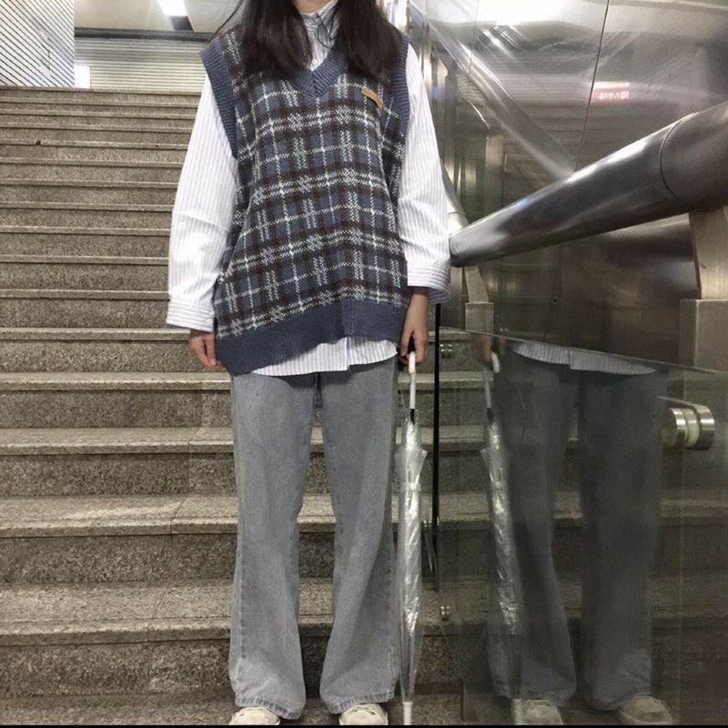 【Yuki】Áo gile len kẻ caro xanh đen màu siêu yêu | BigBuy360 - bigbuy360.vn