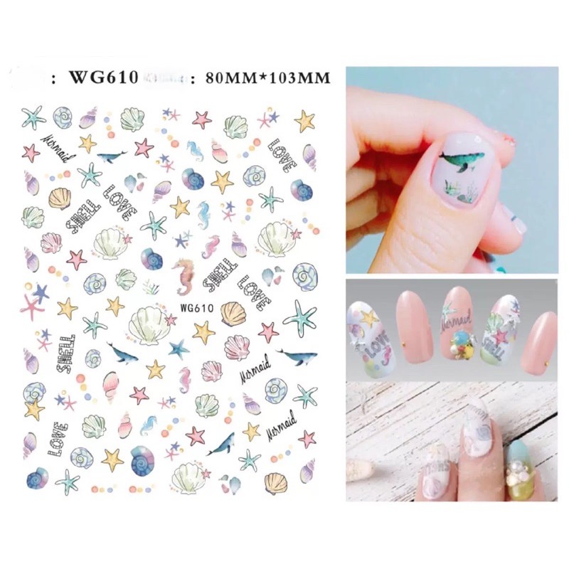 Sticker l,hình dán móng tay hoạ tiết sao biển,sò biển phong cách bãi biển mùa hè trang trí móng tay nail