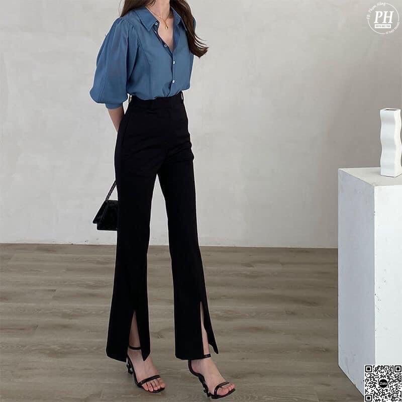 Quần tây ống loe xòe xẻ gấu dáng suông cao cấp