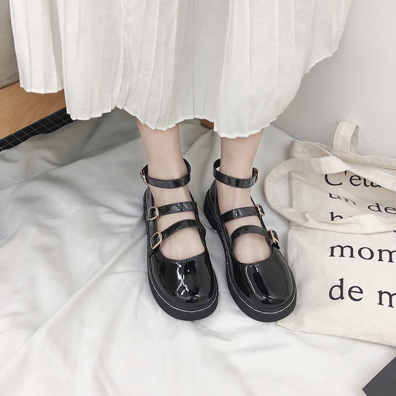 Giày Da Đế Dày Phong Cách lolita Nhật Bản