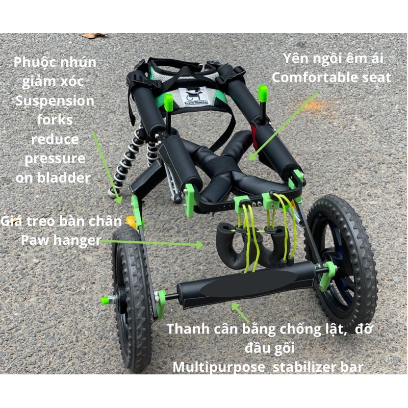 Xe lăn chó 4 bánh size L thanh đỡ cằm AMERICA Dog wheelchair 4 wheels full support with chin rest America technology
