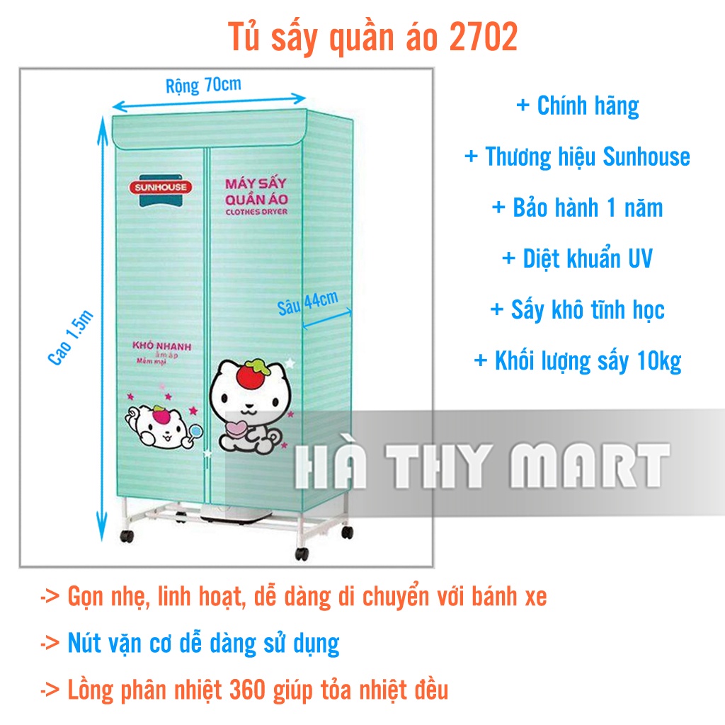 Máy sấy khô quần áo sunhouse SHD2702 chính hãng