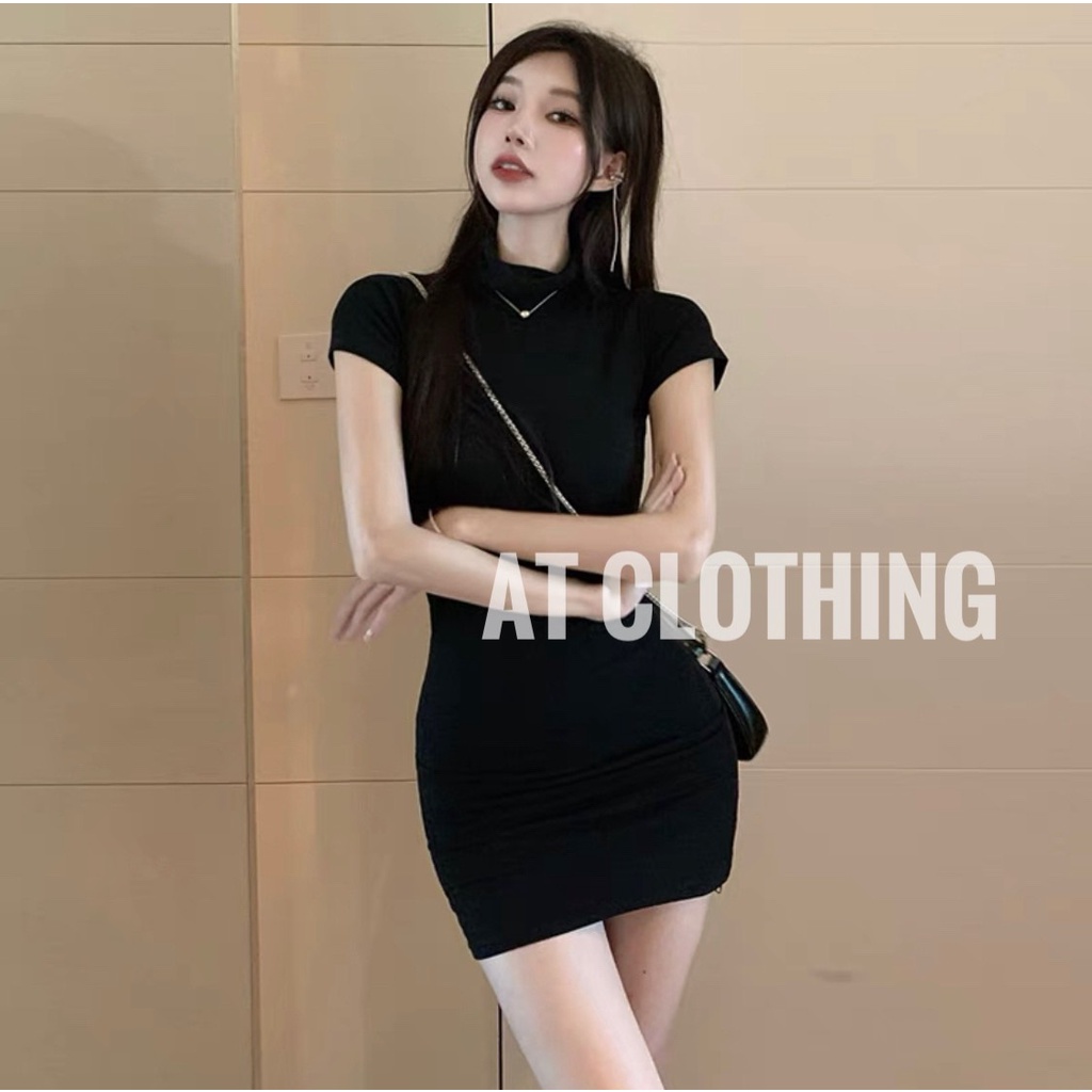 Đầm Thun Ôm Body Cổ Cao Tôn Dáng_AT Clothing