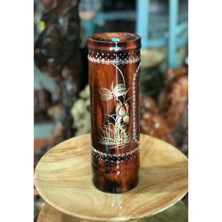 Ống đựng nhang gỗ cao ,Ống đựng nhang thờ cúng vẽ sen hồng trong đầm phong thủy tài lộc