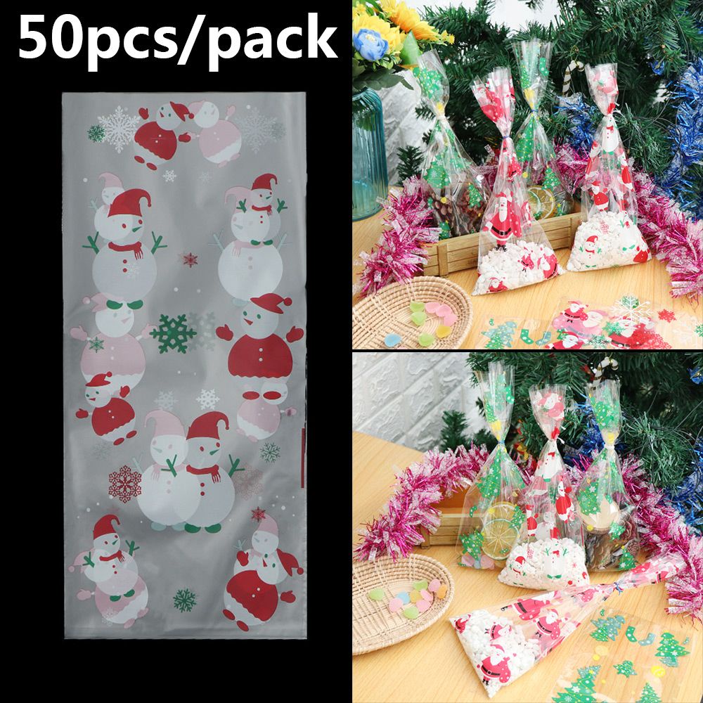 Set 50 Túi Nhựa Đựng Bánh Kẹo In Họa Tiết Giáng Sinh Dễ Thương Cho Bé