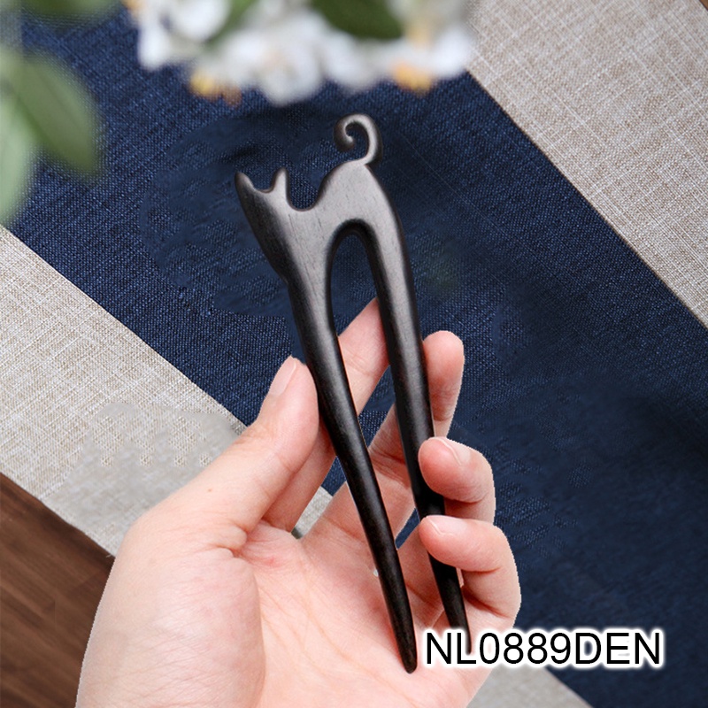 Trâm gỗ mun gỗ đàn hương hình mèo phong cách vintage