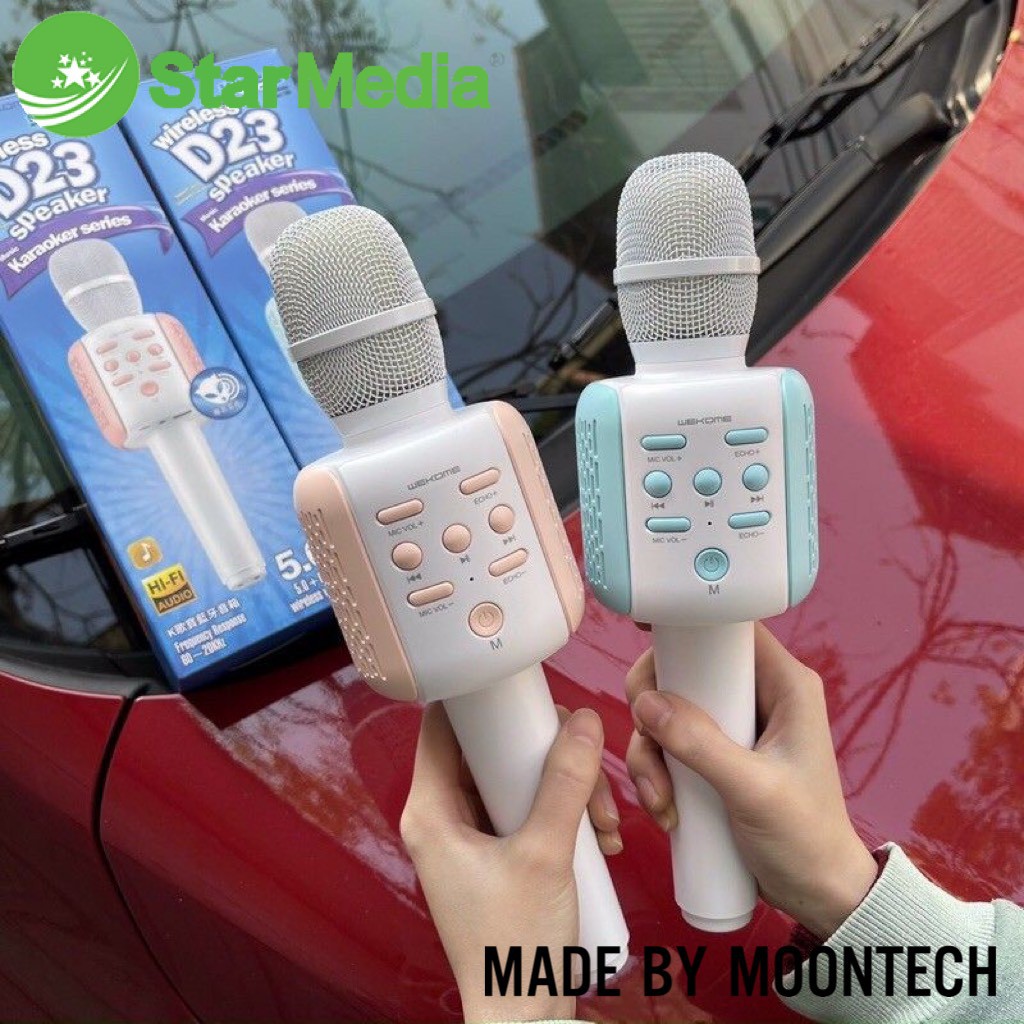 Mic karaoke cầm tay chính hãng WK D23 hỗ trợ ghi âm kết nối bluetooth cắm được USB và thẻ nhớ