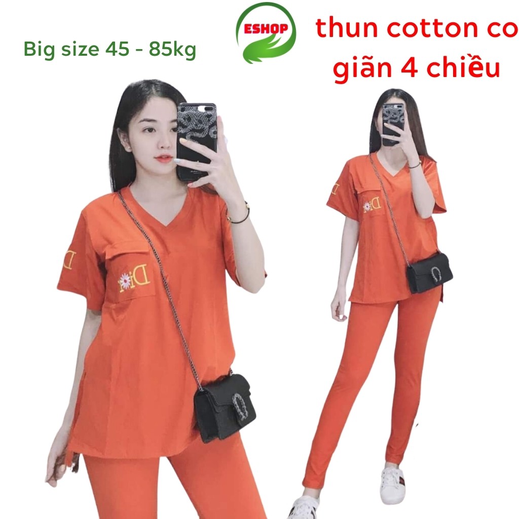 Đồ bộ nữ cotton Đồ bộ mặc nhà đẹp bigsize 45 -85kg thể thao Sét đồ bộ thun túi DB10 bông hoa quần dài thoáng mát ESHOP