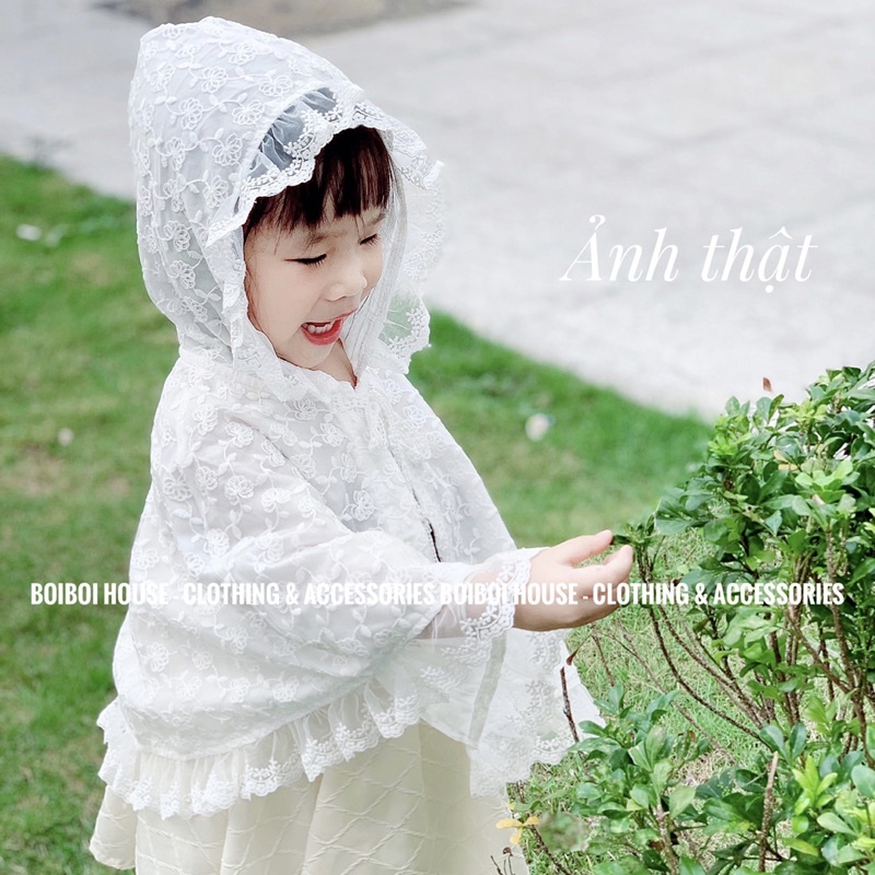 Áo choàng ren chùm đầu thoáng khí phong cách công chúa cho bé gái