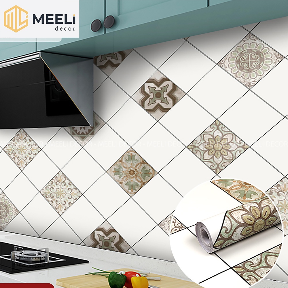 Decal dán sàn vệ sinh, nhà bếp, sẵn keo dễ dán, loại dày chống thấm nước, kt 3m x 60cm, ME21 - Meeli Decor