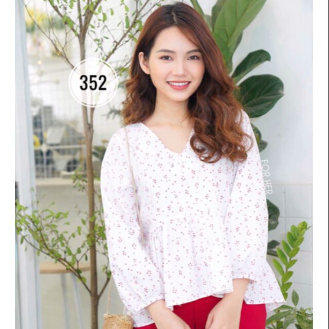 Áo hoa dài tay hoa màu hồng của for her shop