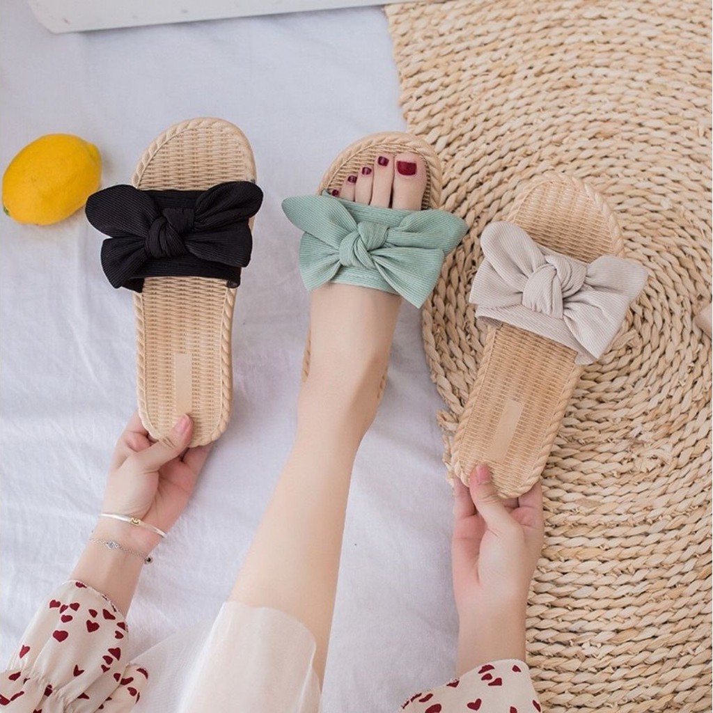 Dép cói, Dép nữ giả Cói quai NƠ mềm thời trang đi chơi