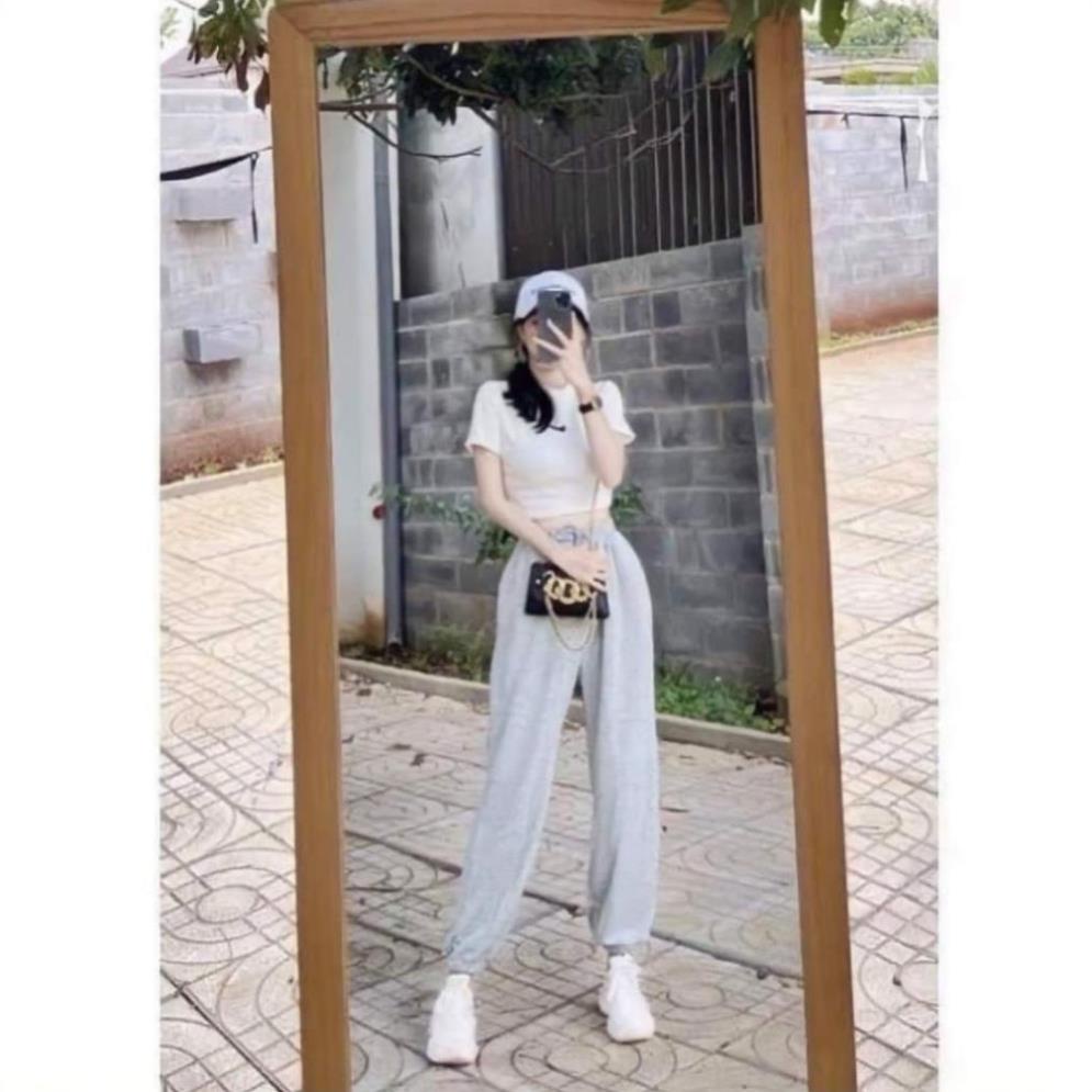 Quần Jogger nữ ống rộng bom gấu chất len tăm dày dặn phong cách Real Fashion