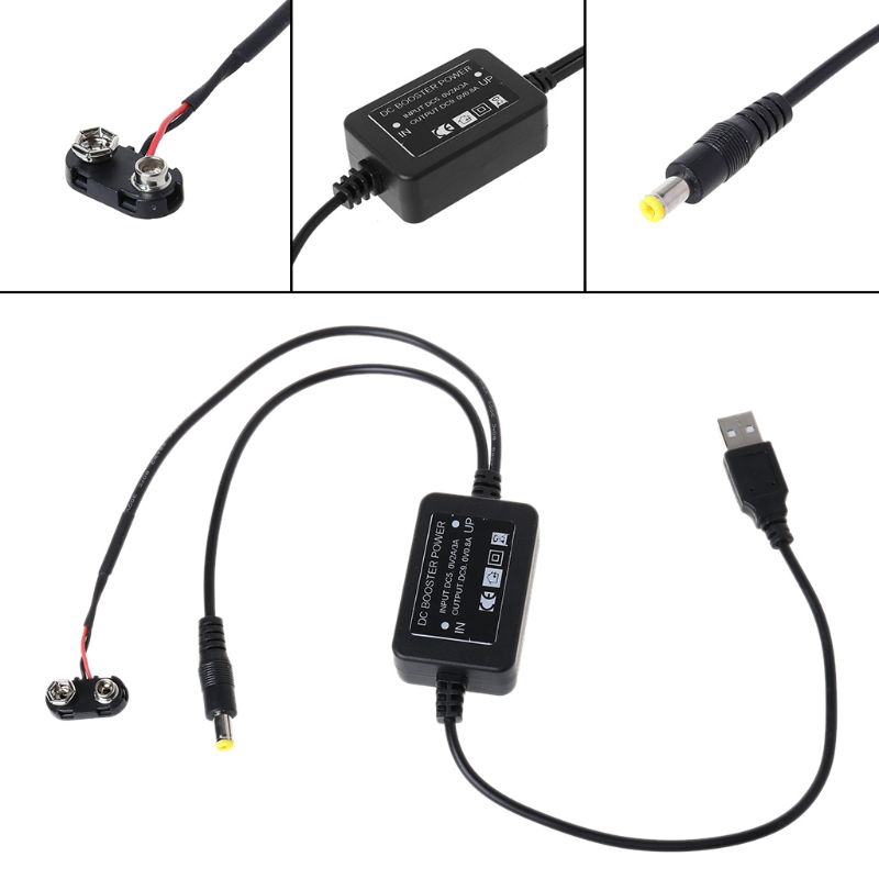 Dây cáp cấp nguồn pin 9V USB 5V thành 9V đa năng cho micro