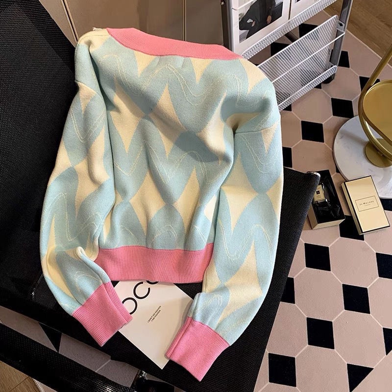 Áo Khoác Cardigan Đính Đá Màu Sắc Tương Phản Thời Trang  tao bao