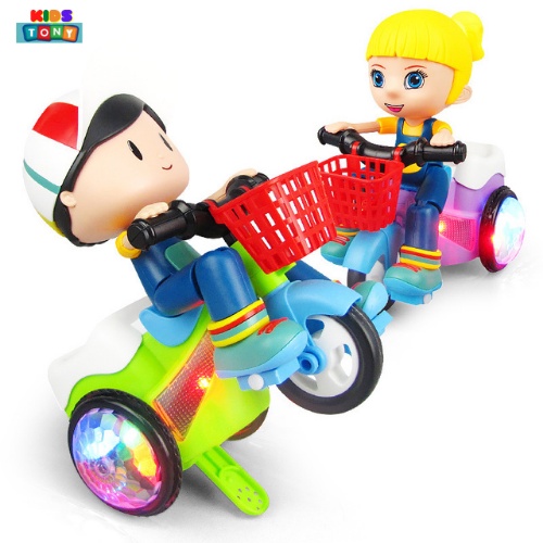 Xe đạp điện ba bánh bốc đầu xoay 360 độ đồ chơi em bé lái xe đạp bốc đầu tự động phát sáng có nhạc vui nhộn Tony kids