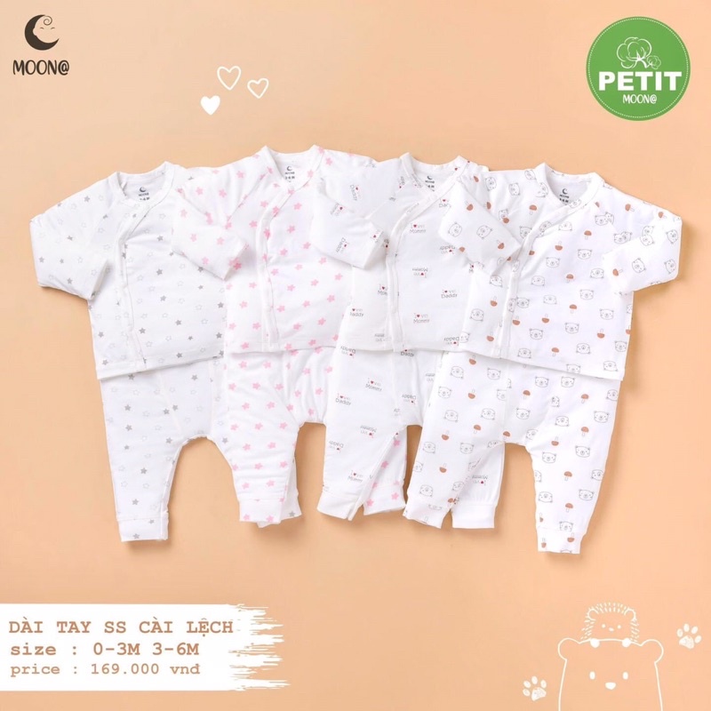 Moon - Bộ sơ sinh cài chéo hoạ tiết siêu xinh chất petit, Suzy baby