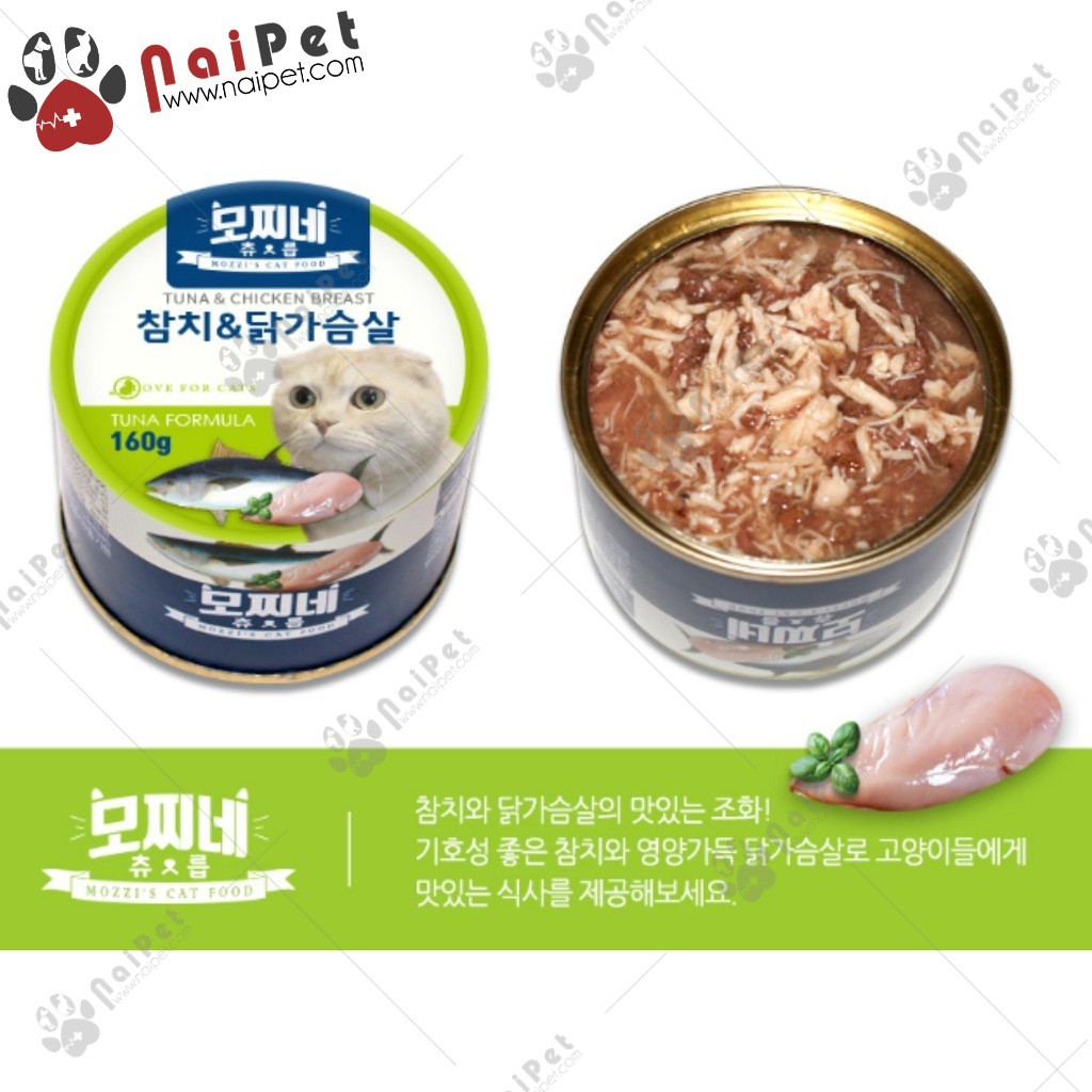 Thức Ăn Dinh Dưỡng Thịt Hộp Cho Mèo Mozzi’s Cat Food Hàn Quốc 160g