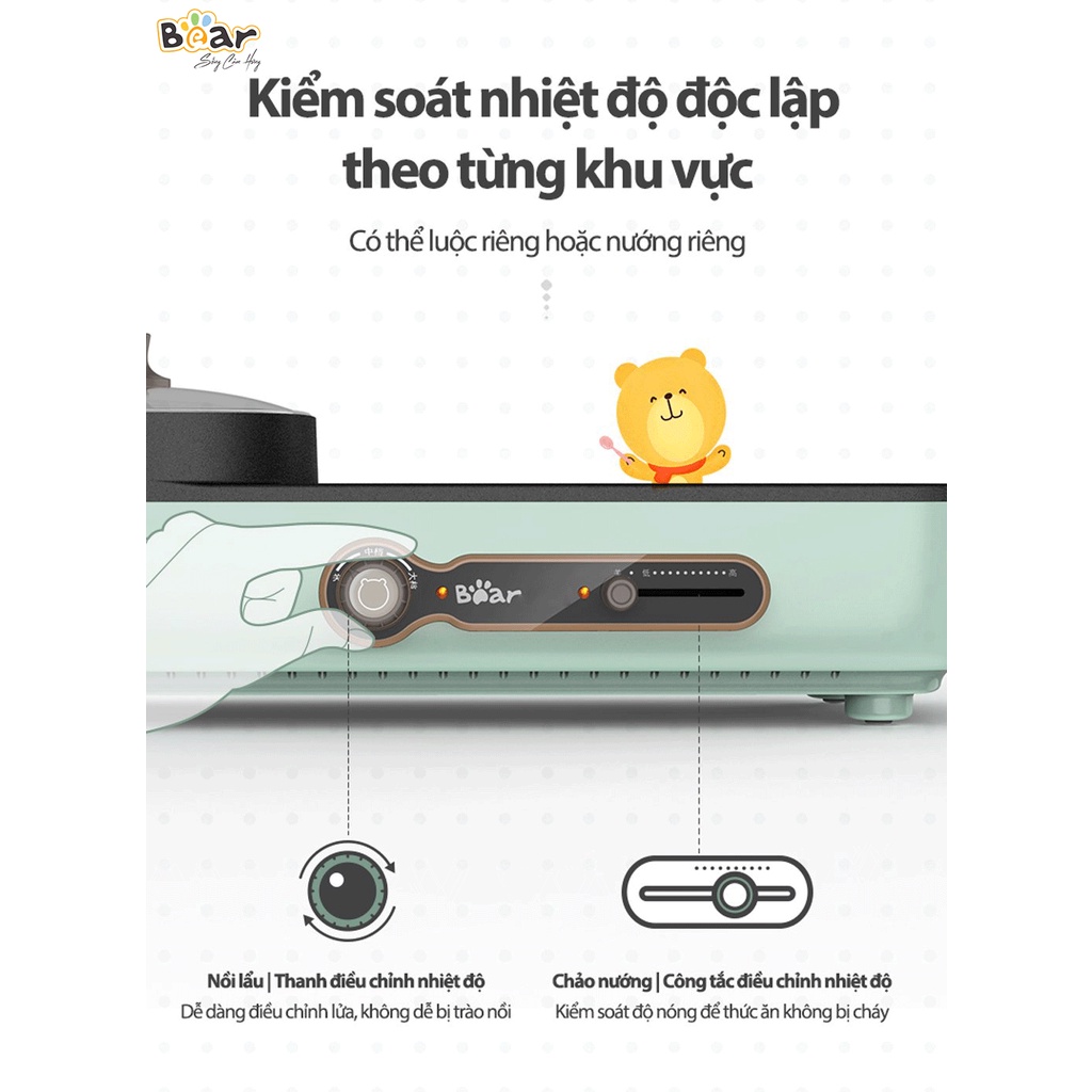 Bếp Lẩu Nướng Đa Năng Công suất 1600W Bear DKL-C15G1 Chính Hãng Bảo Hành 18 Tháng