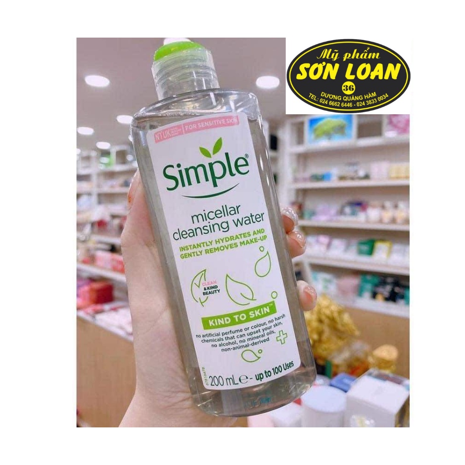 [Chính Hãng]Nước tẩy trang Simple Micellar không cồn 200ml ,làm sạch lớp trang điểm vượt trội,dành cho mọi loại da