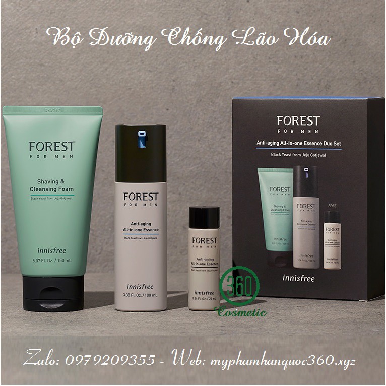 [new] Bộ Dưỡng Da Chống Lão Hóa Cho Nam Innisfree Forest For Men Anti-Aging All-In-One Essence Duo Set