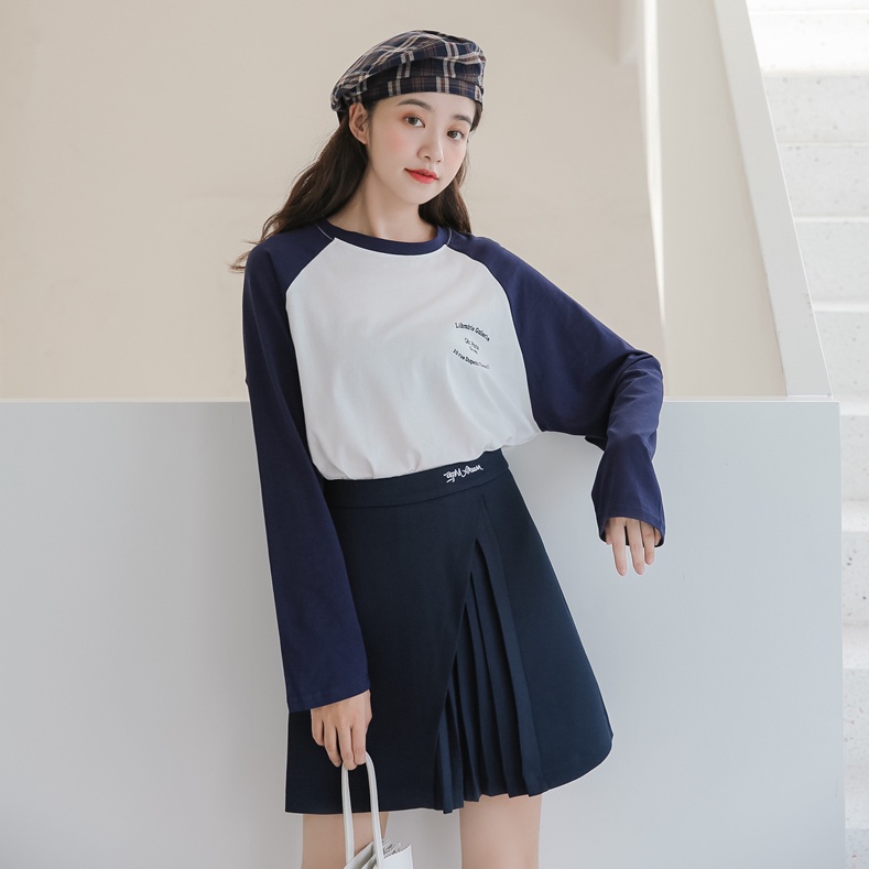 Áo thun peppermint 30676 tay dài cổ tròn in chữ màu sắc