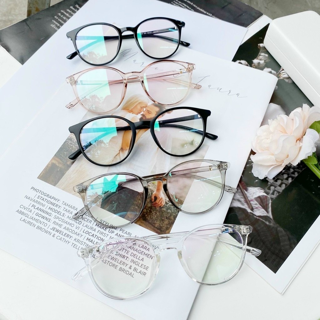 Gọng kính nữ chất liệu nhựa dẻo hàn mắt tròn [ Box + khăn lau ] thời trang nhiều màu sắc