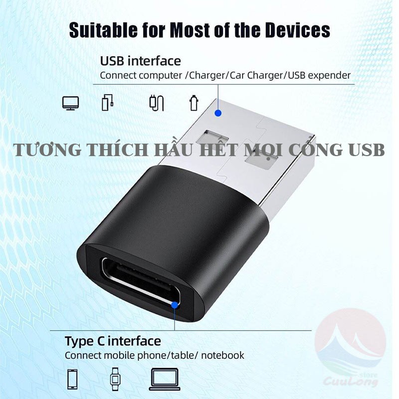 USB OTG Chuyển Đổi Cổng Type-C Sang USB 3.0, Truyền Dữ Liệu Data Nhanh Ổn Định, Vỏ Nhôm Kim Loại, Nhỏ Gọn Cắm Là Chạy