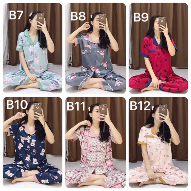 Đồ bộ lụa hoạ tiết áo cộc - quần dài | BigBuy360 - bigbuy360.vn