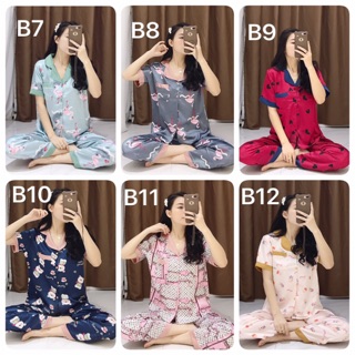 [Xả hàng] Bộ lụa/ pijama hoạ tiết áo cộc - quần dài
