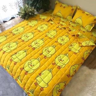 1m6/1m8 x 2m - Bộ Chăn hè Ga Vỏ Gối nằm kèm vỏ gối ôm set 5 món mẫu VỊT VÀNG