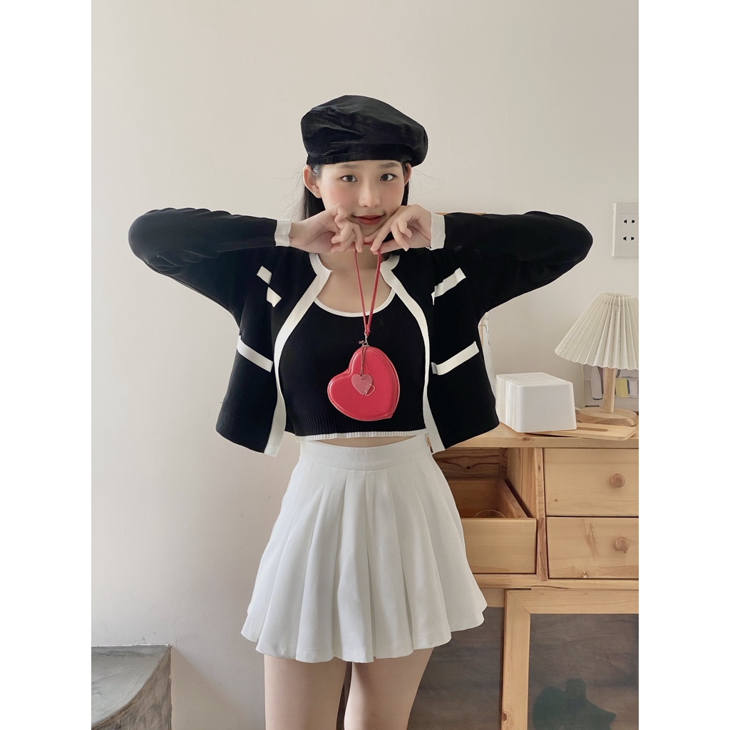 CARA  Áo Cardigan Leyla màu trắng/đen tay dài trẻ trung thời thượng phù hợp dạo phố