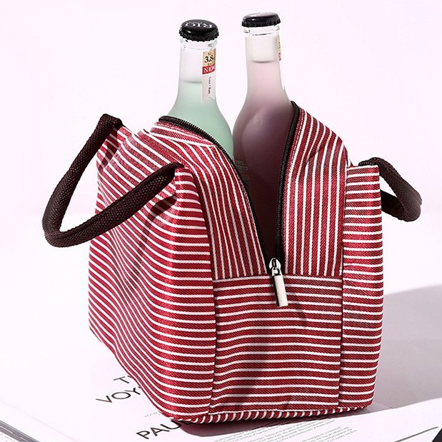 Túi đựng hộp cơm, túi giữ nhiệt thức ăn sọc ngang (size 23x11x17cm)