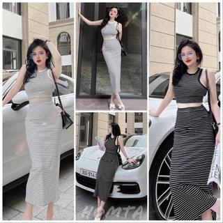 Set Áo Ba Lỗ CRT Kèm Chân Váy Sọc Ngang