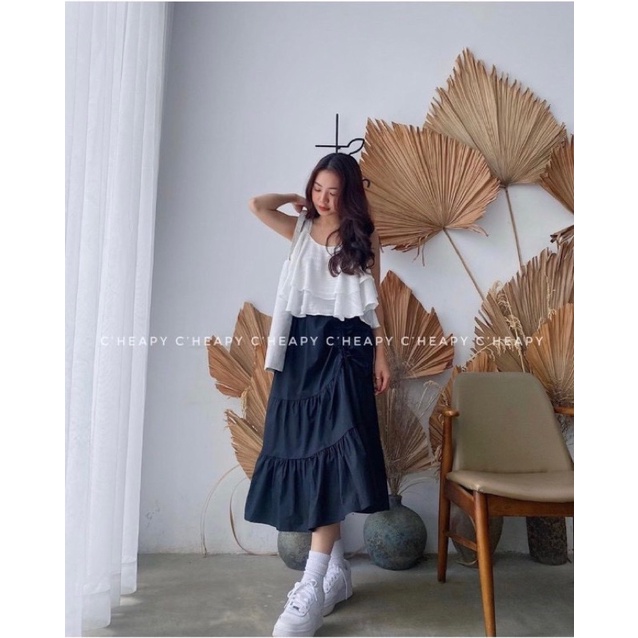 Chân váy ba tầng rút hông