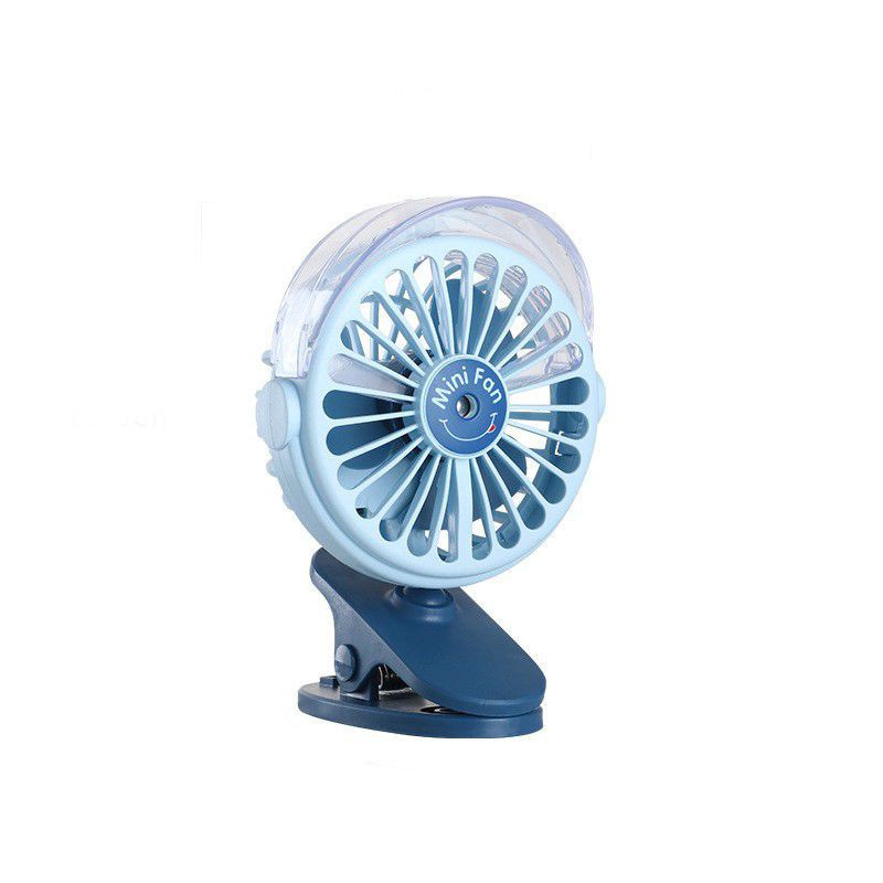 Quạt tích điện mini xoay 180 độ phun sương kẹp bàn 3 tốc độ gió làm đèn ngủ tiện lợi