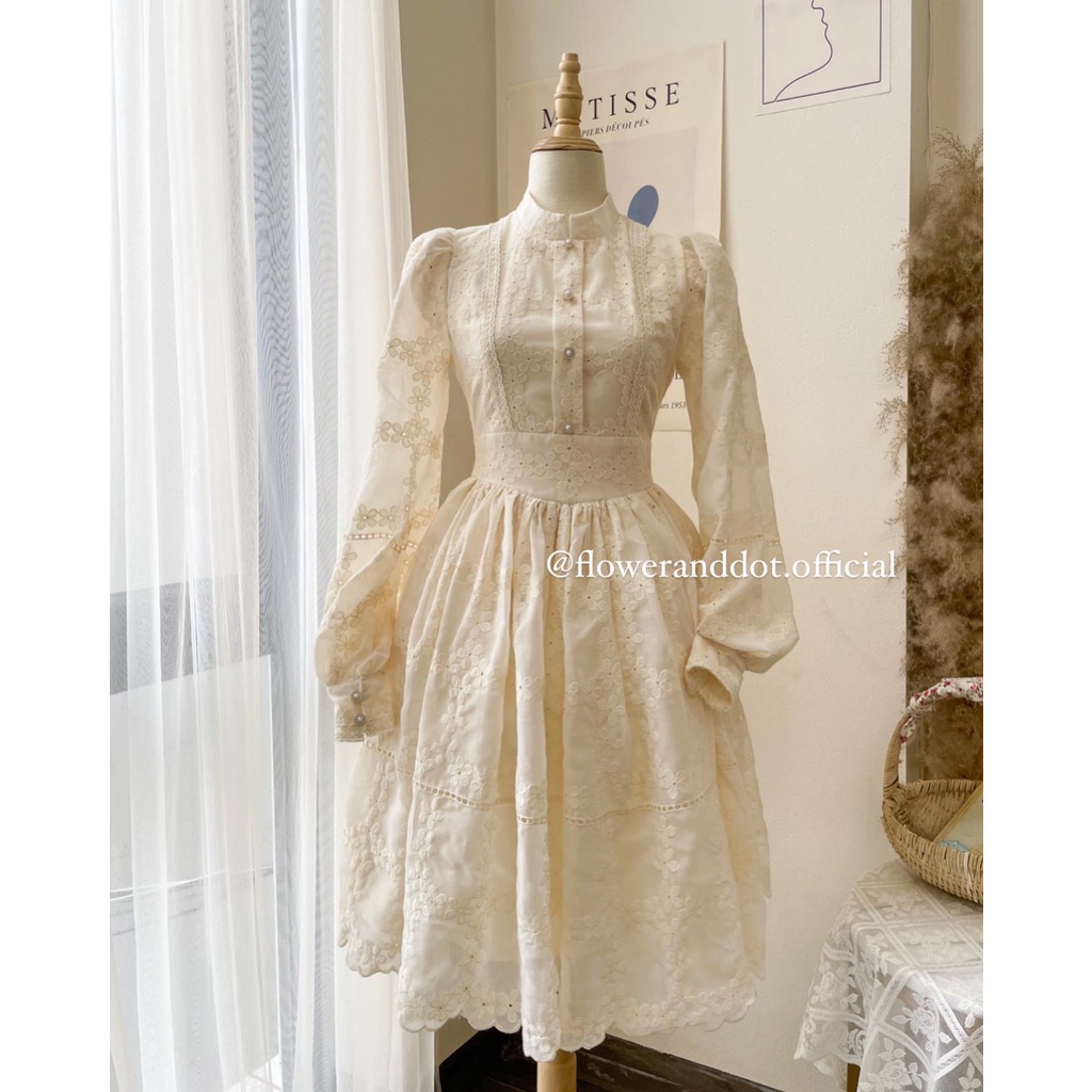 Đầm Milano kem mini dáng xòe, đầm công chúa đi chơi - Flower & Dot