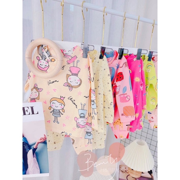 SIZE 7-13kg: Bộ cotton cổ 3 phân cực đep ngày mùa thu se lạnh cho bé gái - BCC3PN