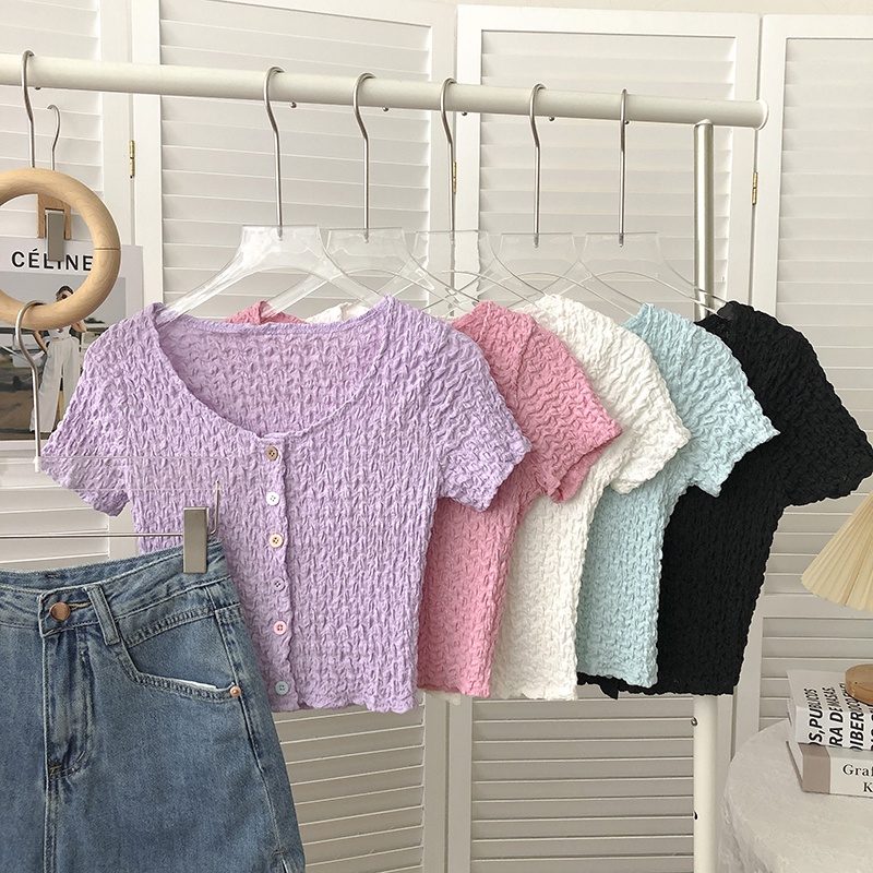 Cocory vn Áo Croptop Tay Ngắn Cổ Vuông Dáng Ôm Thời Trang Mùa Hè Quyến Rũ Cho Nữ