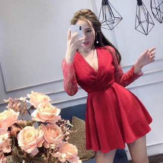 Đầm xoè dự tiệc tay phối ren siêu xinh