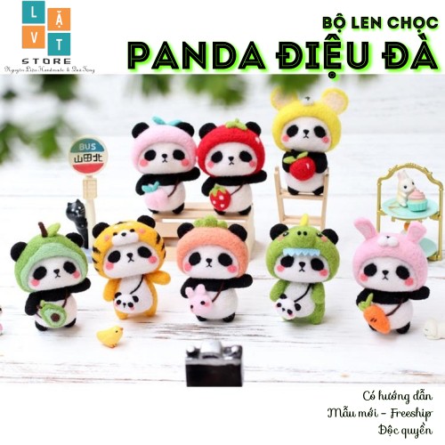 [Mới 2021] Bộ len chọc Panda điệu đà cho người bắt đầu, có hướng dẫn, quà tặng ý nghĩa - Needle felting Panda gấu trúc