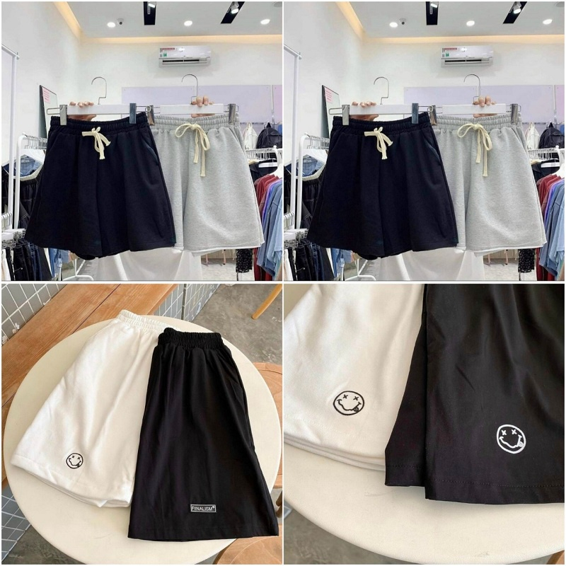 Quần đùi in hình mặt cười quần short da cá mềm mịn thoáng mạt AQ STORE