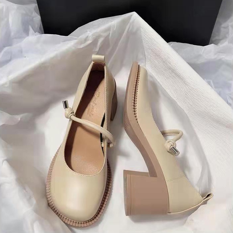 Giày cao gót IELGY mũi tròn phong cách retro Nhật Bản