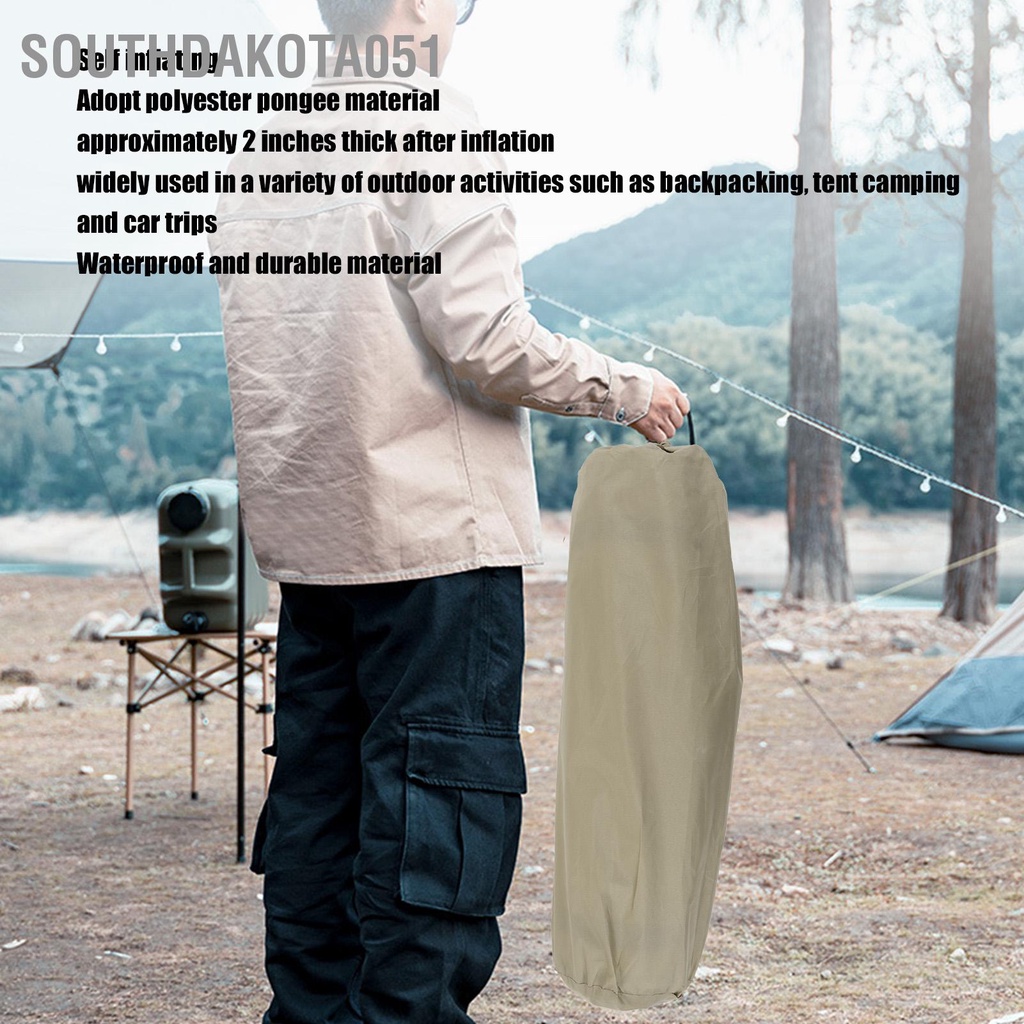 Southdakota051 Đệm ngủ Kaki tự thổi phồng không thấm nước Nệm cắm trại Polyester Pongee dày bền để ngoài trời